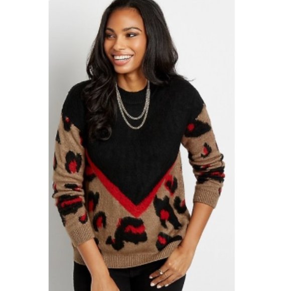 Maurices Sweaters - Maurices Leopard Pullover Sweater Red Black Medium